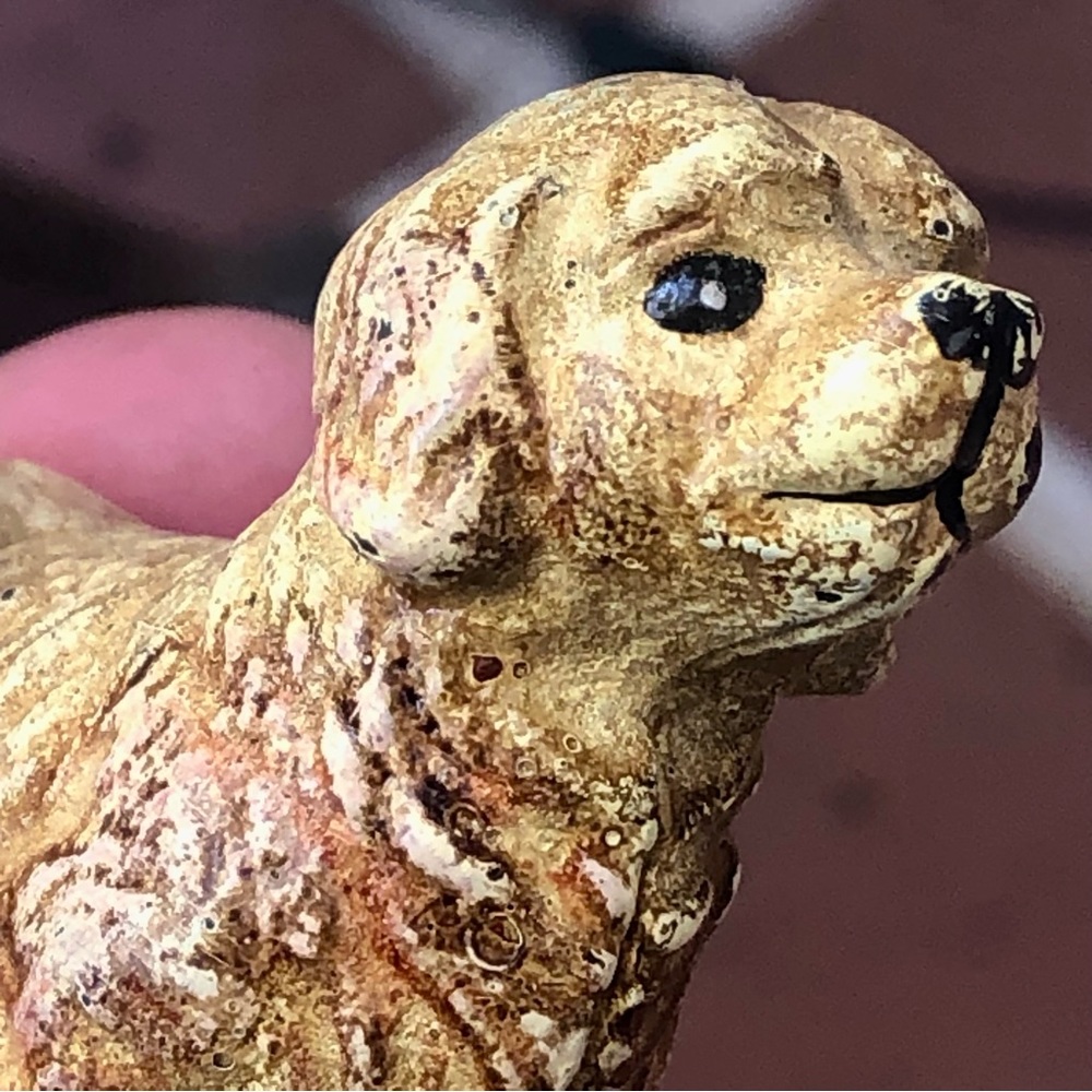 Vintage 1930s Cast Iron Tan Miniature Dog Figurine 2" Tall Paperweight Hubley?